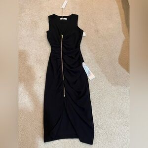 Dress the Population Black Midi Dress with Gold Zipper